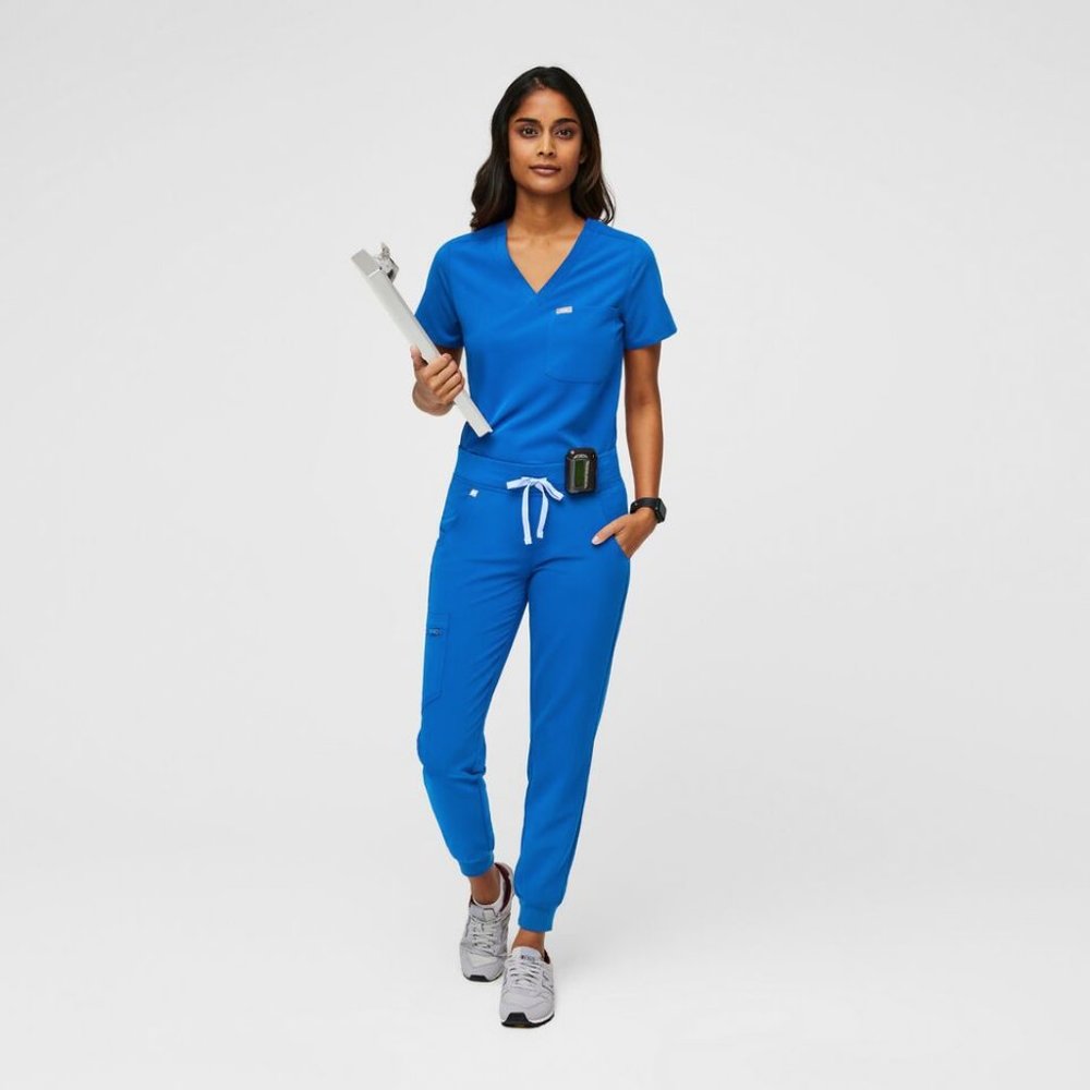 Figs Zamora Jogger Pants & Catarina One Pocket Top Scrub Set Size M Royal Blue